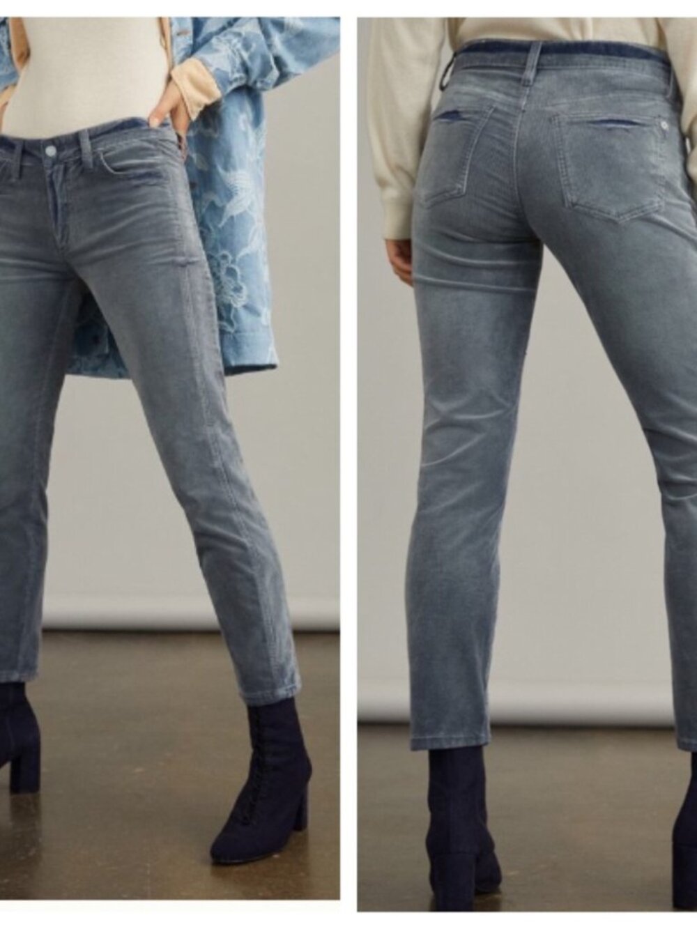 Anthropologie Pilcro The Slim Boyfriend Corduroy Jeans 28 Slate Dusty Blue Crop